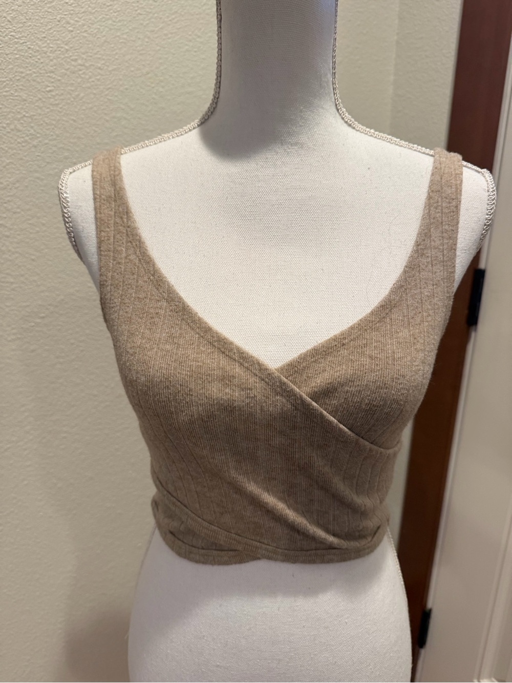 Balenciaga Ribbed Wrap Crop Top in Tan